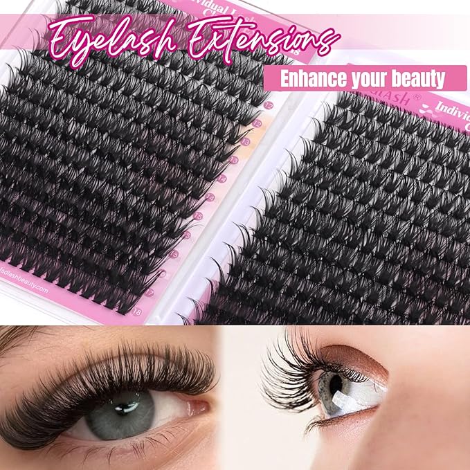 FADLASH Lash Clusters 60D+80D Fluffy Eyelash Clusters 10-18mm Clusters Eyelash Extensions D Curl Individual Lashes Natural and Volume DIY Lash Extensions