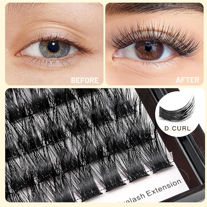 Bodermincer 120 Clusters 10mm+12mm/12mm+14mm/14mm+16mm Mixed Wide Cluster False Eyelash Individual Cluster EyeLashes Grafting Fake False Eyelashes Eyelash Extension (Black 16mm+18mm Mixed)