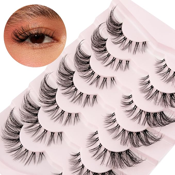 Cat Eye Lashes Wispy Mink Lashes Yasnai 18mm False Eyelashes Strips Lashes Fake Lashes Natural Eyelashes 7 Pairs Pack