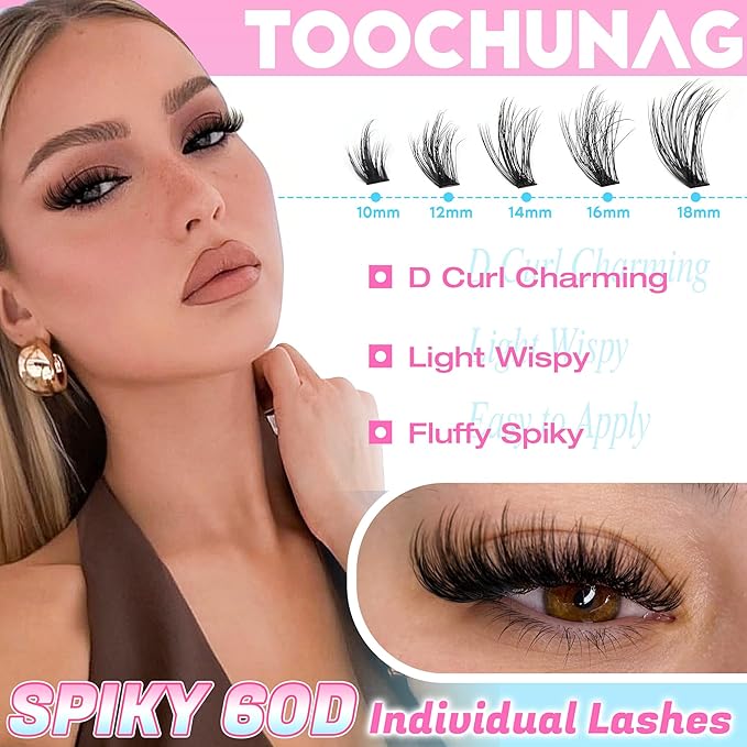 TOOCHUNAG Lash Extension Kit Spiky Fluff Lash Clusters 10-18mm DIY Cluster Eyelash Extensions Kit 200pcs Wispy Soft Individual Lashes Clusters,Lash Bond and Seal &Tweezers