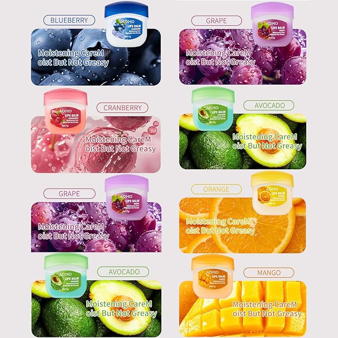 Admd Fruity Lip Balm Set,8Pcs Fruit Flavored Lip Care Set,Mini Colorless Lipsticks,Moisturizing Masks, Long-lasting Nourishing Smooth Soft, Hydrated Lips Overnight (8Pcs)
