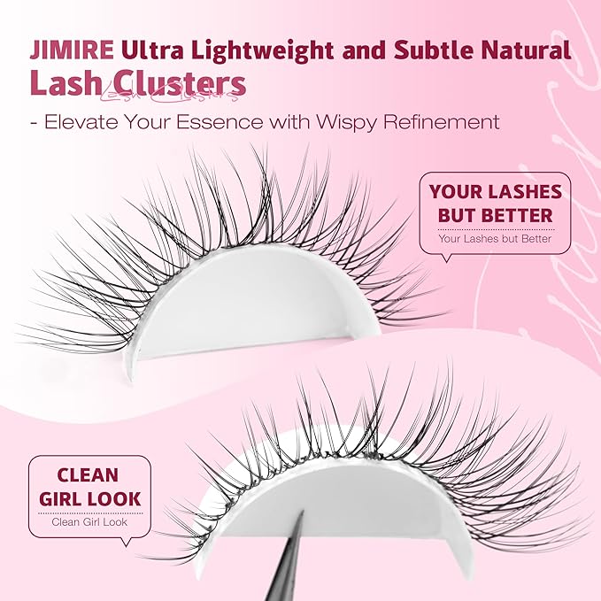 JIMIRE Lash Clusters Wispy Eyelash Clusters Natural Cluster Eyelash Extensions 8-16MM Spiky Lash Extensions Easy to Apply Pestañas Postizas Naturales DIY at Home