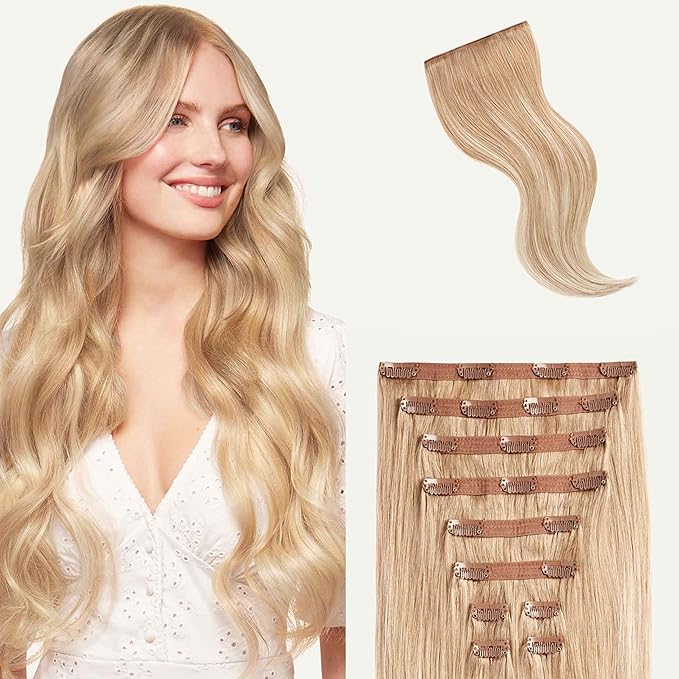 Luxy 100% Remy Human Hair, Classic 160g Clip-In Hair Extensions - 10 Wefts Multi-Dimensional Color for Natural Blending, Adds Volume & Length, Easy Apply & Remove 16" Blonde Balayage Classic