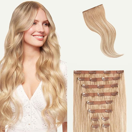 Luxy 100% Remy Human Hair, Classic 160g Clip-In Hair Extensions - 10 Wefts Multi-Dimensional Color for Natural Blending, Adds Volume & Length, Easy Apply & Remove 20" Blonde Balayage Classic