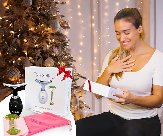 7 LED Light Beauty Tool – Face and Neck Massager with Jade Roller, Case, Black