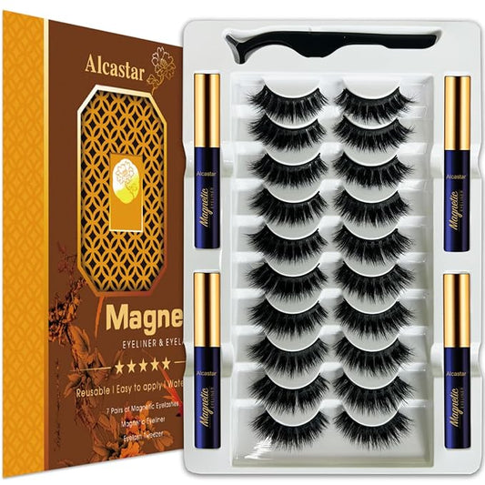 Alcastar Magnetic Eyelashes and Eyeliner Kit,Magnetic Lashes Natural Looking with Eyeliner,Eyelash With Applicator,Waterproof, Long Lasting,Cruelty Free (BT-100426)