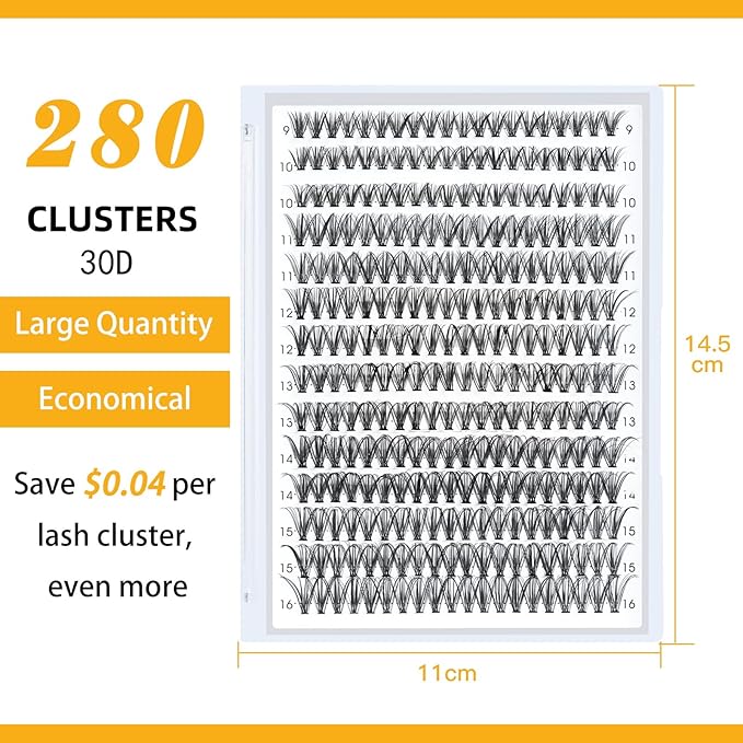 B&Qaugen Lash Clusters 30D 50D-C-9-16MIX Individual 280 Clusters False Eyelash 9-16MIX Lash Clusters Extensions DIY Eyelash Extensions at Home (30D 50D,C-9-16MIX)