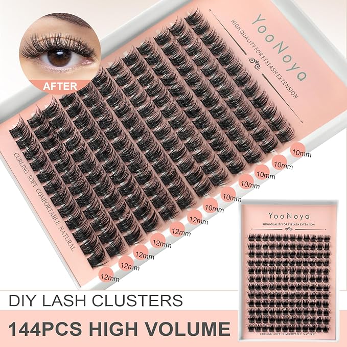 Lash Clusters 144 PCS 10-12mm Mix Volume Lashes Eyelash Clusters D Curl Cluster Eyelash Extensions Natural Wispy Cluster Lashes Reusable Individual Thick Lash Extension (QD-10-12mm - Mix)