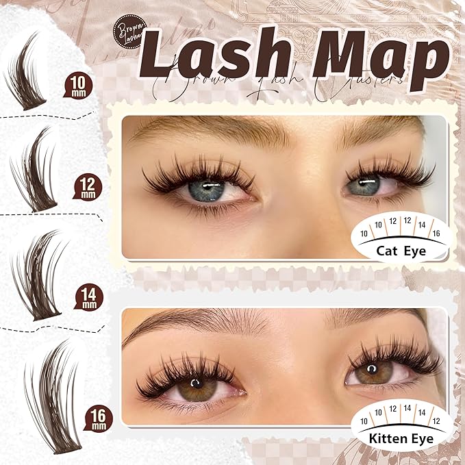 Brown Eyelash Clusters Manga Lash Clusters Spiky Cluster Eyelash Extensions Dark Brown Anime Individual Lashes Fairy Cluster Lashes Easy Application for Beginners (10-16MM, C-Curly)