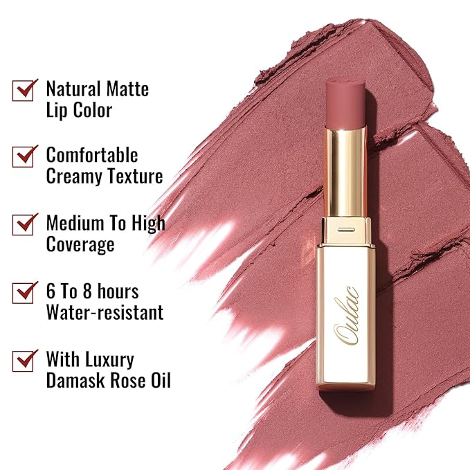 Oulac Mauve Pink Nude Matte Lipsticks for Women, Silky Velvet Matte Lipstick, Soft Smooth Texture, High Impact Lip Color, Not Dry Lightweight Formula Infused with Vitamin E, Vegan&Cruelty Free RM05