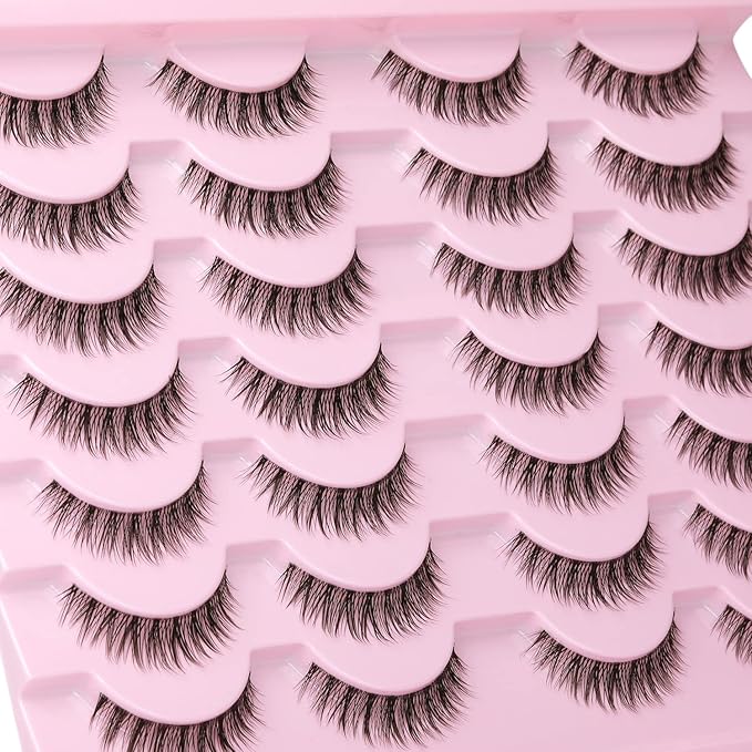 Kiromiro Eyelashes Wispy 10mm False Lashes Natural Look 3D Volume Mink Lashes Short Strip Lashes Pack
