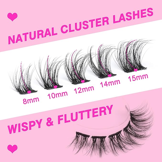 Wispy Lash Clusters Natural Individual Lashes CC Curly False Eyelashes Faux Mink Lash Extension DIY Eyelash Extension Pestañas Fluttery Strip Lashes that Look Like Extensions 7 Pairs by Eefofnn