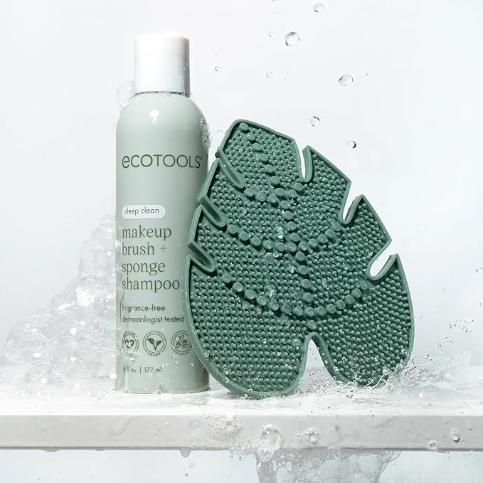 EcoTools Makeup Brush Cleansing Pad, Brush Cleaner Mat For Deep Cleaning Tools, Use With Makeup Brush Shampoo, 100% Silicone, Easy To Clean, Features Suction Cup For Easy Usage, Cruelty-Free, 1 Count