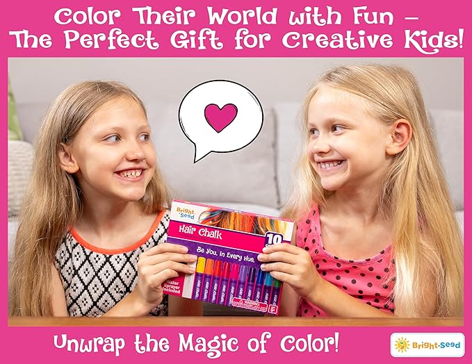 Bright Seed Hair Chalk For Girls Washable, Temporary Hair Color, Paint & Dye for Kids, Makeup Kit of 10 colors, Great Toy & Birthday Gifts for Kids Age 5 6 7 8 9 10 11 12 13, Craft for Tween & Teen