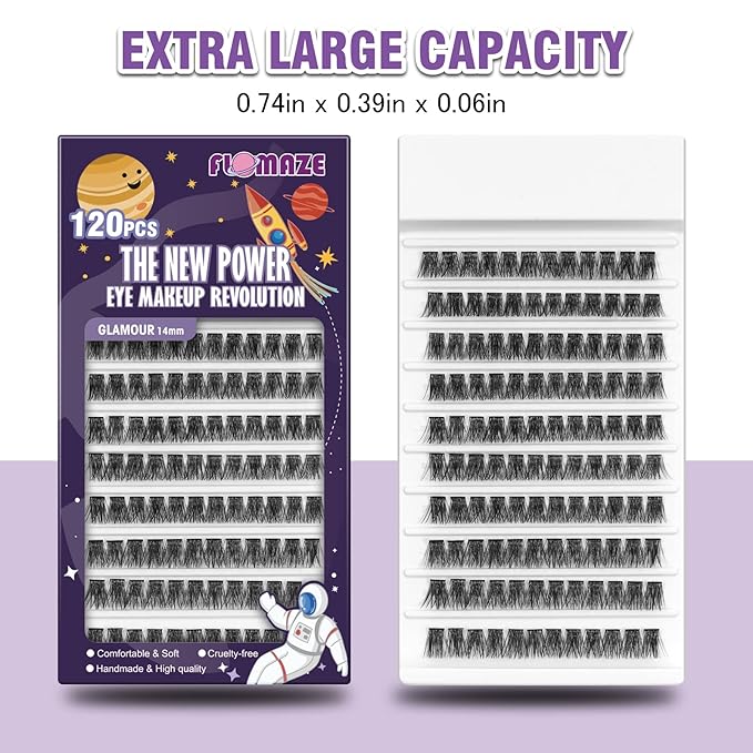 Lash Clusters 120 Clusters DIY Eyelash Extension Natural Look Lightweight Comfortable Handmade Reusable Individual Lashes False Eyelashes DIY at Home (Glamour-16mm)