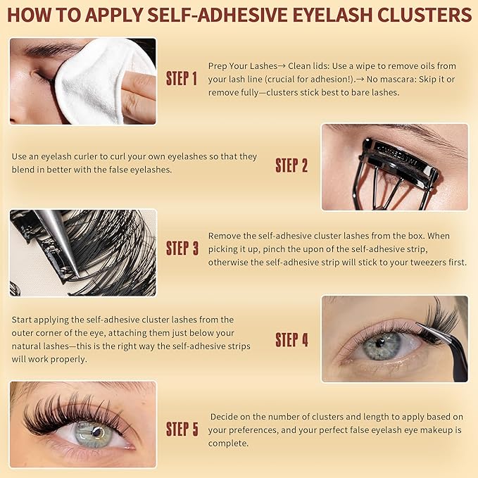 Self Adhesive Lash Clusters Natural No Glue Eyelashes Pre-glued Cluster Eyelash Extensions Wispy Reusable Self Adhesive Eyelash Clusters 120Pcs 10MM-18MM