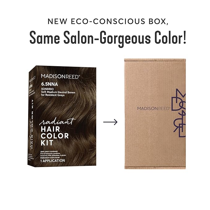 Madison Reed Radiant Hair Color Kit | 6.5NNA Medium Neutral Brown (Sondrio) 100% Maximum Gray Hair Coverage | Salon-Quality Permanent Hair Dye for Resistant Grays | PPD-Free & Ammonia-Free |1 Pack