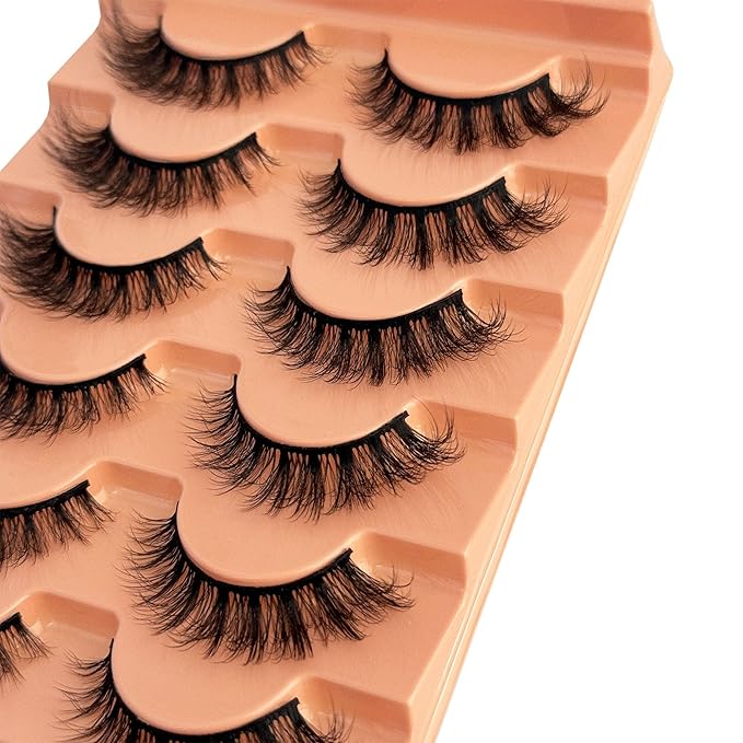 Cat Eye Lashes NINGLASH Wispy Lashes False Eyelashes Natural Look Fake Eyelash 15mm Faux 3D Mink Lashes Strips 7 Pairs Fluffy Lash Pack