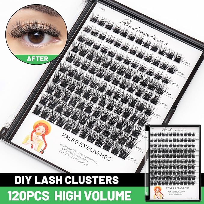 Bodermincer Lash Clusters D Curl Black/Brown/Colored Lashes 10-12-14/12-14-16/16-18-20mm Mixed Lash Clusters Kit For Beginner (M01# 10-12-14mm Mixed)
