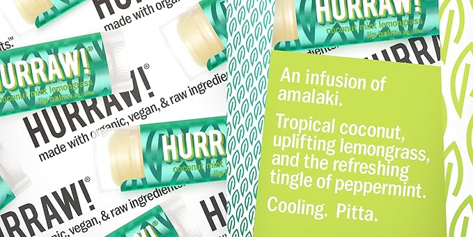 Hurraw! Coconut, Mint, Lemongrass (Pitta) Lip Balm, 2 Pack: Organic, Certified Vegan, Cruelty and Gluten Free. Non-GMO, 100% Natural Ingredients. Bee, Shea, Soy and Palm Free. Made in USA