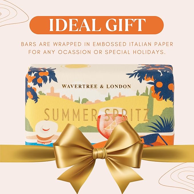 Wavertree & London Summer Spritz Scented Natural Soap (2 Bars), 7oz Moisturizing French Triple Milled Soap Bars enriched with shea butter - Pure Plant Based Bath & Body Bars for All Skin Types