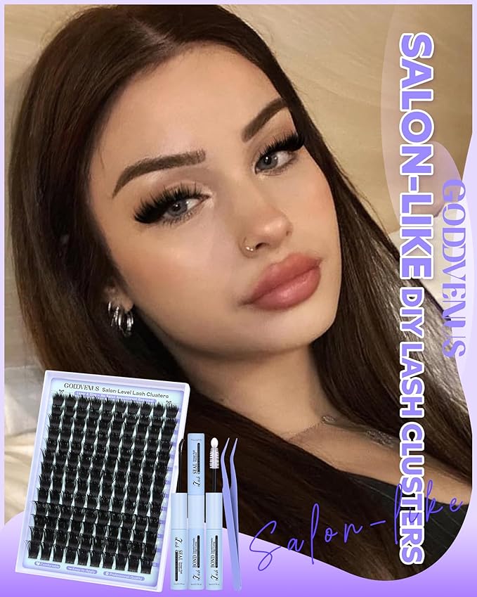Salon-Like Lash Clusters Kit With Spikes DIY Eyelash Clusters D Curve Spiky Full Cluster Eyelash Extensions Kit Individual Lashes Cluster Kit (10-16mm 130Pcs)