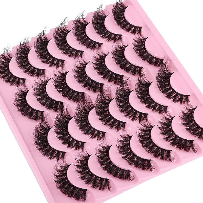 False Eyelashes Russian Strip lashes zanlufly Cat Eye Eyelashes Faux Mink Lashes D-Curly Volume Fake Lashes Look Like Extension Eyelashes Long Strip Wispy 14 Pairs Lashes