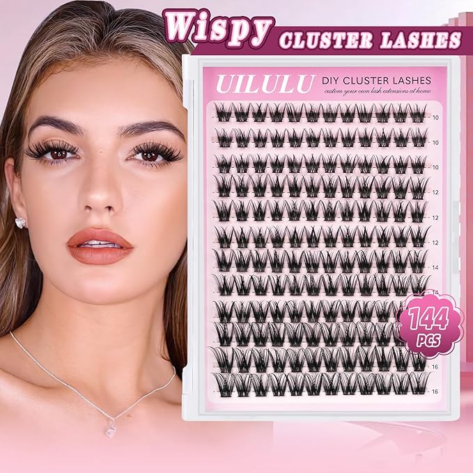 Lash Clusters Kit for DIY Lash Extension at Home, False Eyelashes Set with Bond and Seal, Lash Remover, Tweezers, D Curl Wispy Individual Clusters Eye Lash Extensions Kit (U25 DIY Lash Kit)