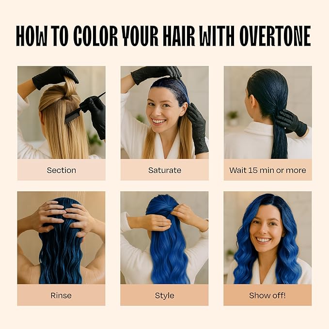 Overtone Semi Permanent Hair Color Conditioner, Extreme Blue is Cosmic Cobalt, 8 oz, Nourishing, Damage-Free, Color Depositing Mask for All Hair Types with Shea Butter & Coconut Oil, Vegan