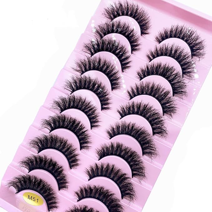HBZGTLAD New 10 Pairs 3D Mink Lashes False Eyelashes Handmade Wispy Fluffy Long Lashes Natural Eye Makeup Tools Eye Lashes(M51)
