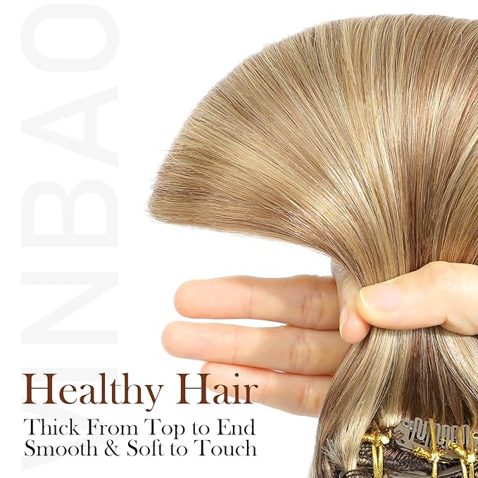 VINBAO Clip in Hair Extensions Human Hair Balayage Ash Blonde with Bleach Blonde Highlight Hair Extensions Clip in Human Hair Double Weft 160g 7 Pcs 20inch (#HC101616,20'')