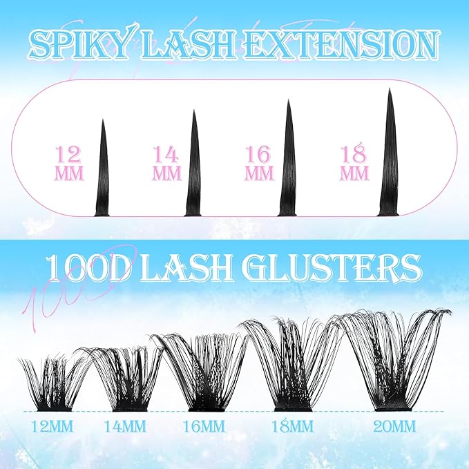 Lash Clusters Spikes Eyelash Clusters with Spiky Cluster 12-18mm Fluffy Volume 100D Individual Lashes Lash Extensions Wispy D Curl Manga Natural Cluster Anime Eyelash Extensions