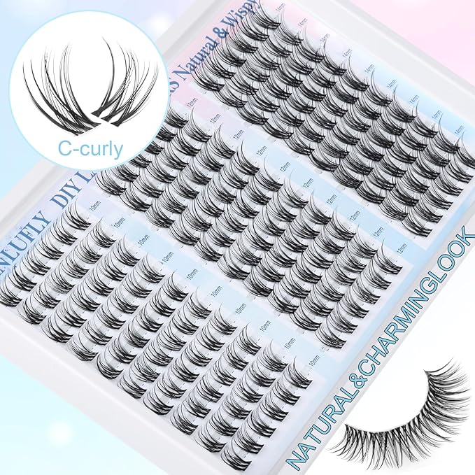 Lash Clusters Wispy Eyelash Clusters Natural C-Curly Cluster Lashes zanlufly Wispy Individual Lashes 180Pcs Eyelash Extension 10 12 14MM DIY Lash Extension