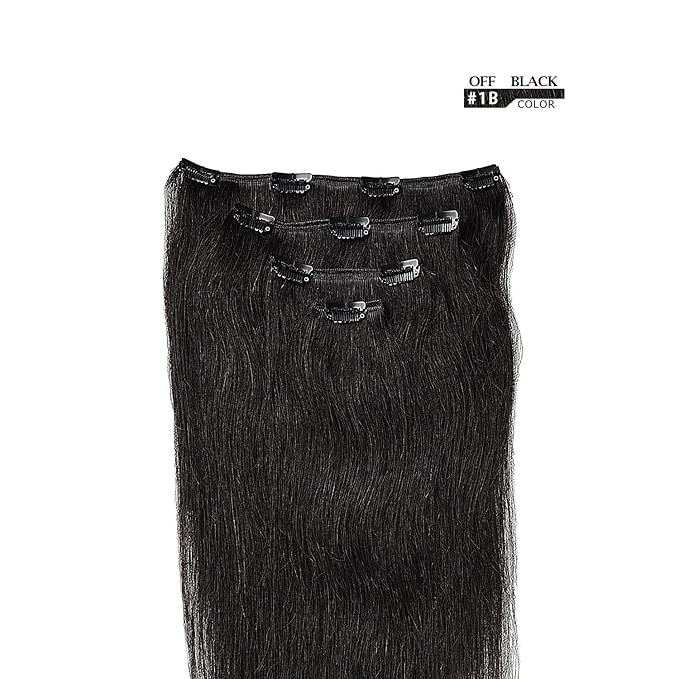 16" Clip in Hair Extensions Remy Human Hair for Women - Silky Straight Natural Black Clip on Real Hair Extensions 55grams 4pieces(16inches, #1B)