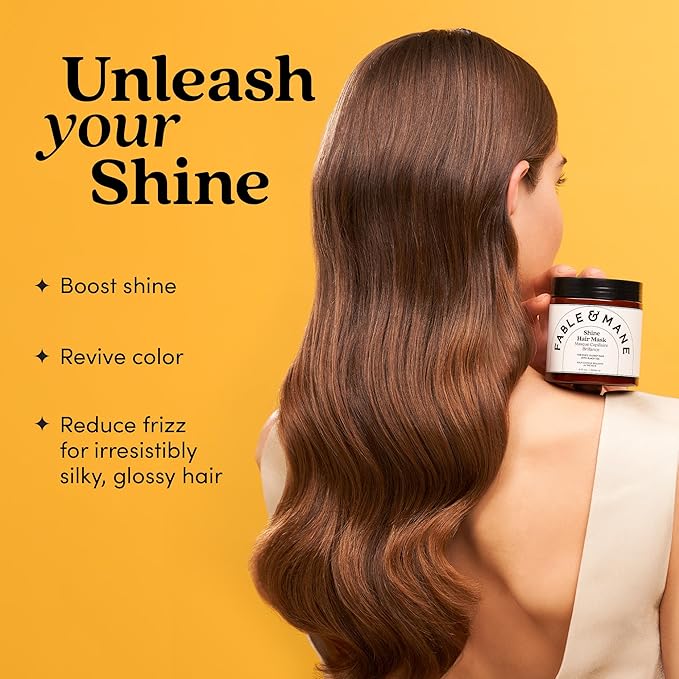 Fable & Mane Shine Hair Mask, Boosts Shine, Tames Frizz and Enhances Colour with Black Tea. 3-Minute, Chai-scented, Hair Gloss Treatment