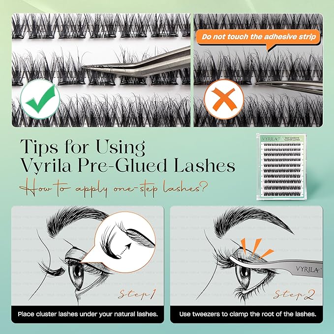 Self-Adhesive Lash Cluster, Pre-Glued Clusters, Pop-On Faux Eyelashes, 3D Thin Band D Curl Natural Look Lahses, Easy to Apply, Reusable 0.05mm Eyelash Extensions (Green Joy-D-0.05-10-16mix)