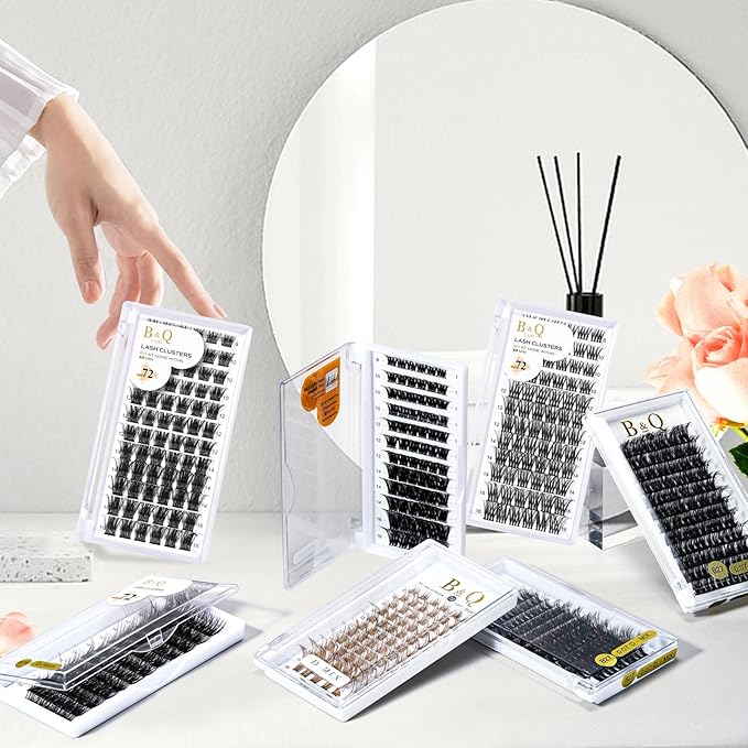 B&Qaugen Lash Clusters B07 D Curl 8-16MIX Eyelash Clusters 72 PCS Cluster Eyelash Extensions C/D Curl Lash Clusters Wispy Mega Volume Cluster Lashes DIY lash Extensions at Home (B07,D-8-16MIX)