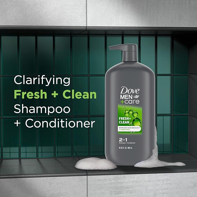 DOVE MEN + CARE 2 in 1 Shampoo and Conditioner Fresh & Clean for Clean Hair Shampoo and Conditioner for Stronger, Healthy Hair Everyday 31 oz