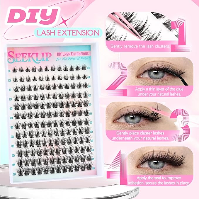 Lash Clusters Anime Spiky Eyelash Extensions Triple Spikes Doll Manga Lash Clusters 8-16MM C Curl 144Pcs Cosplay Doe Eyed Individual Lashes for DIY at Home (Lavender)