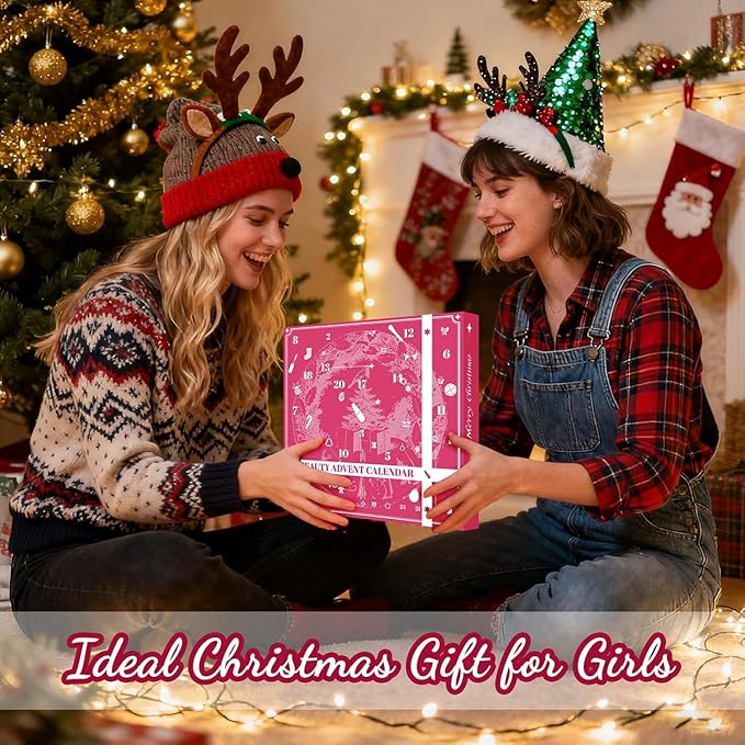 Makeup Advent Calendar 2025 for Teen Girls & Women，24 Days Christmas Countdown Calendar Makeup Gift Set, 2025 Xmas Gift Surprise Box Calendar Full Beauty Kit