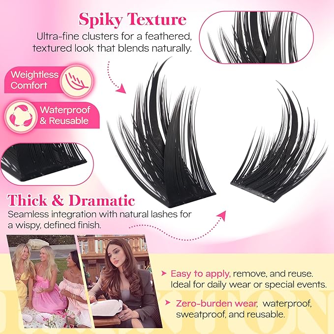 FANXITON Lash Clusters with Spiky Lash Clusters Volume Eyelash Clusters 10-18MM Thick Individual Lashes D Curl Cluster Eyelash Extensions 3D DIY Lash Extension at Home