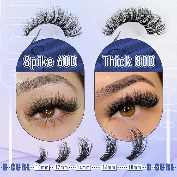 Lash Extension Kit Fluffy Eyelash Extension Kit 60D+80D Thick Lash Clusters Kit with Lash Bond and Seal Wispy Individual Eyelashes Cluster with Lashes Tweezers by TOOCHUNAG(280Pcs,10-18mm)