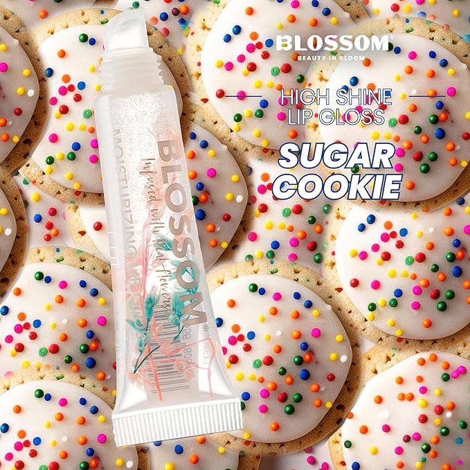 Blossom Scented Moisturizing Lip Gloss Tubes, Infused with Real Flowers, 0.9 fl. oz/27ml, 3 pack Holiday Full Size Gift Set, Candy Cane, Sugar Cookie, Marshmallow