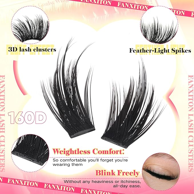 Wispy Lash Clusters with Spikes Manga Lash Clusters 160D Eyelash Clusters 10-18MM Thick Lashes Clusters Fluffy Cluster Eyelash Extensions by FANXITON