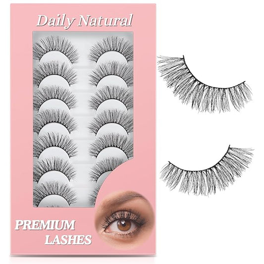 Natural Lashes Spiky False Eyelashes Wispy Look Invisible Band Flared Eyelashes False Eye Lashes Soft Fluffy Lashes 8 Pairs Black 9-15MM