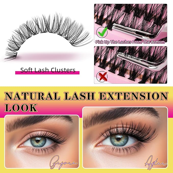 Lash Clusters 320PCS Individual Lashes D Curl Eyelash Clusters Mixed Length Cluster Eyelash Extensions Clusters Lashes with Thin Band Soft False Eyelashes DIY at Home(20D+40D,D-Mix9-16mm)