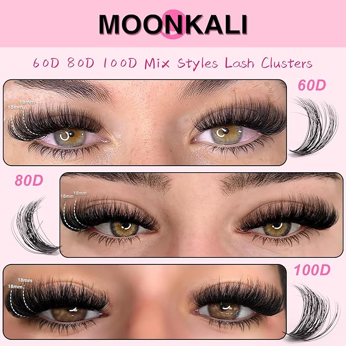 Lash Clusters 60D 80D 100D Mix Individual Lashes Clusters Luxury Versatile 3D Full Eyelash Clusters 12-18MM Thick Volume Cluster Eyelash Extensions Waterproof D Curly DIY Fake Mink Eyelashes Extension