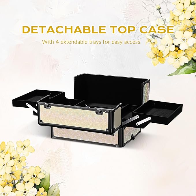 BYOOTIQUE Rolling Cosmetic Case Nail Tech Storage Cart on Wheels Hairdressing Brush Bags for Makeup Artist Salon Beautician Barbershop Hairstylist,Grace ForgetMeNot