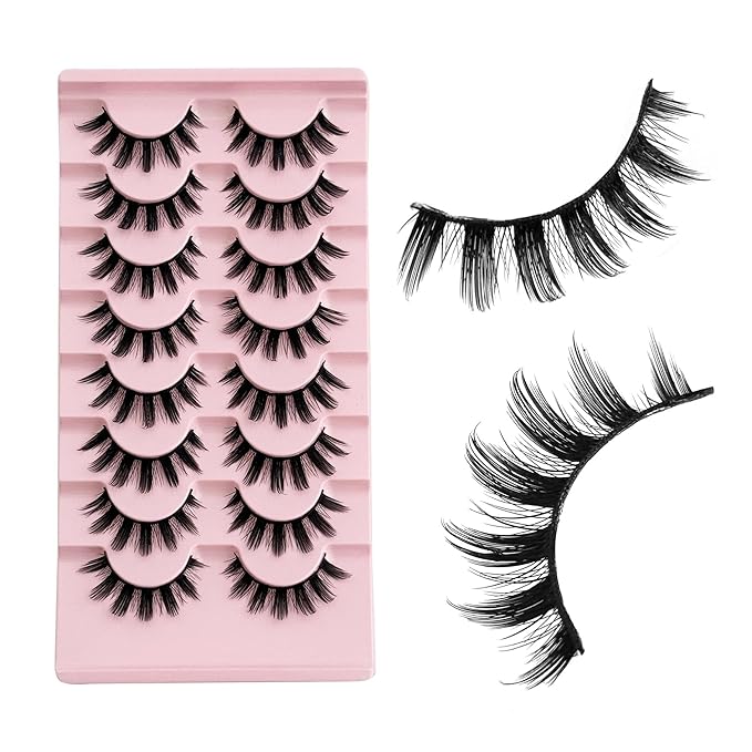 False Eyelashes Manga Lashes Anime Strip Fake Eyelashes NINGLASH Fairy Spiky 8 Pairs Faux Mink Lashes Cosplay Thick Fake Eye Lashes Soft Lashes 8-16mm Wispy Natural Look