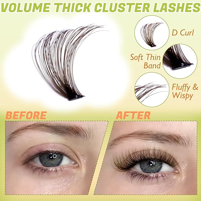 Ruairie Brown Lash Clusters Eyelash Extensions 464pcs Fluffy Volume Brown Eyelash Clusters 50D-120D D Curl Individual Lashes 12-18MM Thick Cluster Lashes Extension